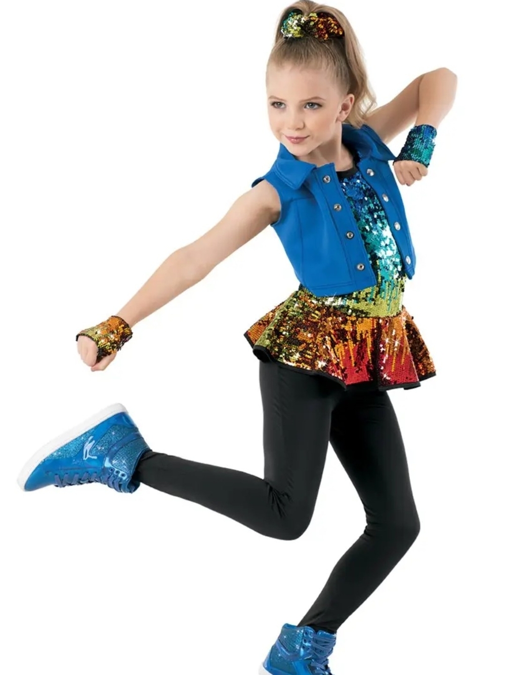 Weissman Sequined Rainbow Dance Costume with Blue Vest